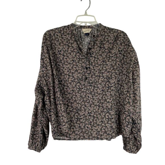 Universal Thread Black Brown Bohemian Quarter Button Down Blouse Women's XS - Picture 1 of 11